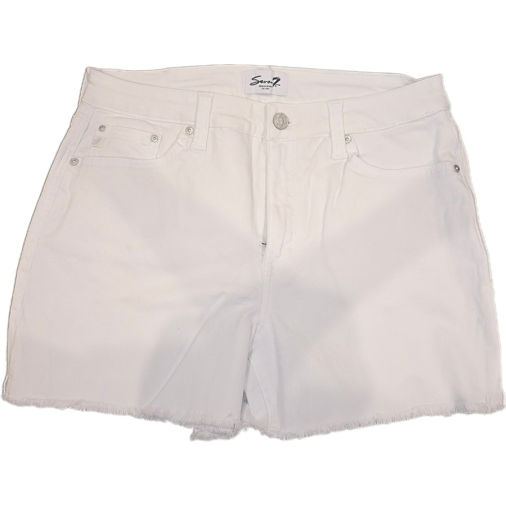 Seven7 High Rise Weekend Shorts White Denim Frayed Hem Size 10
